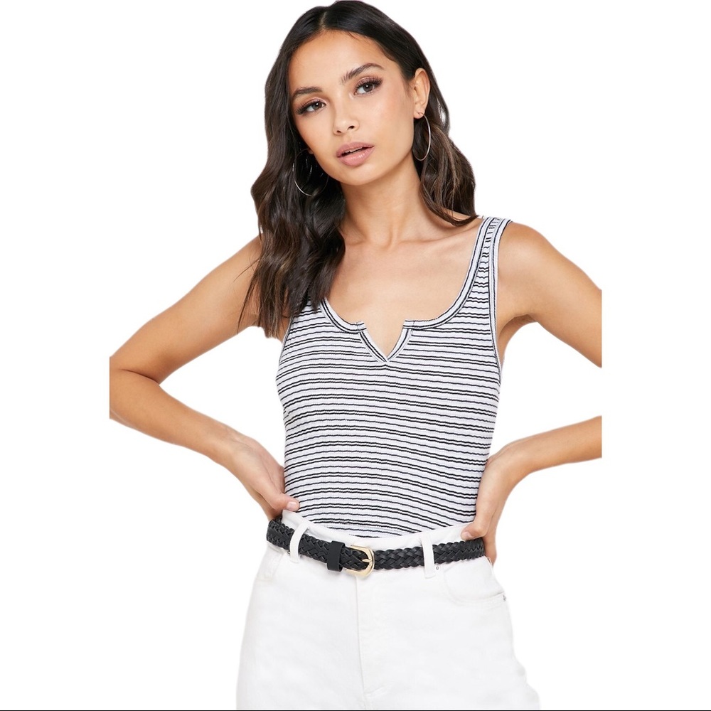 NWOT Topshop White Stripe Notch Crop Tank Top